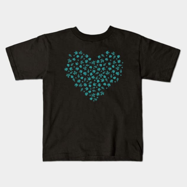 Autumn leaves heart Mint version Kids T-Shirt by PrintablesPassions